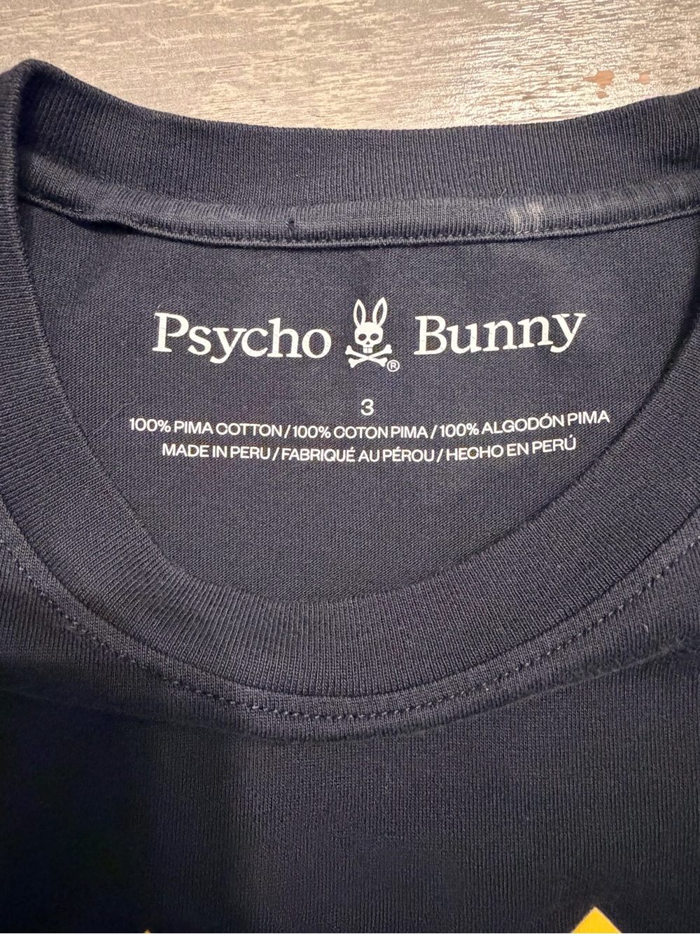 Psycho Bunny Navy Tee with Yellow & Blue Bunny Skull Motif- size XS - Picture 4 of 5